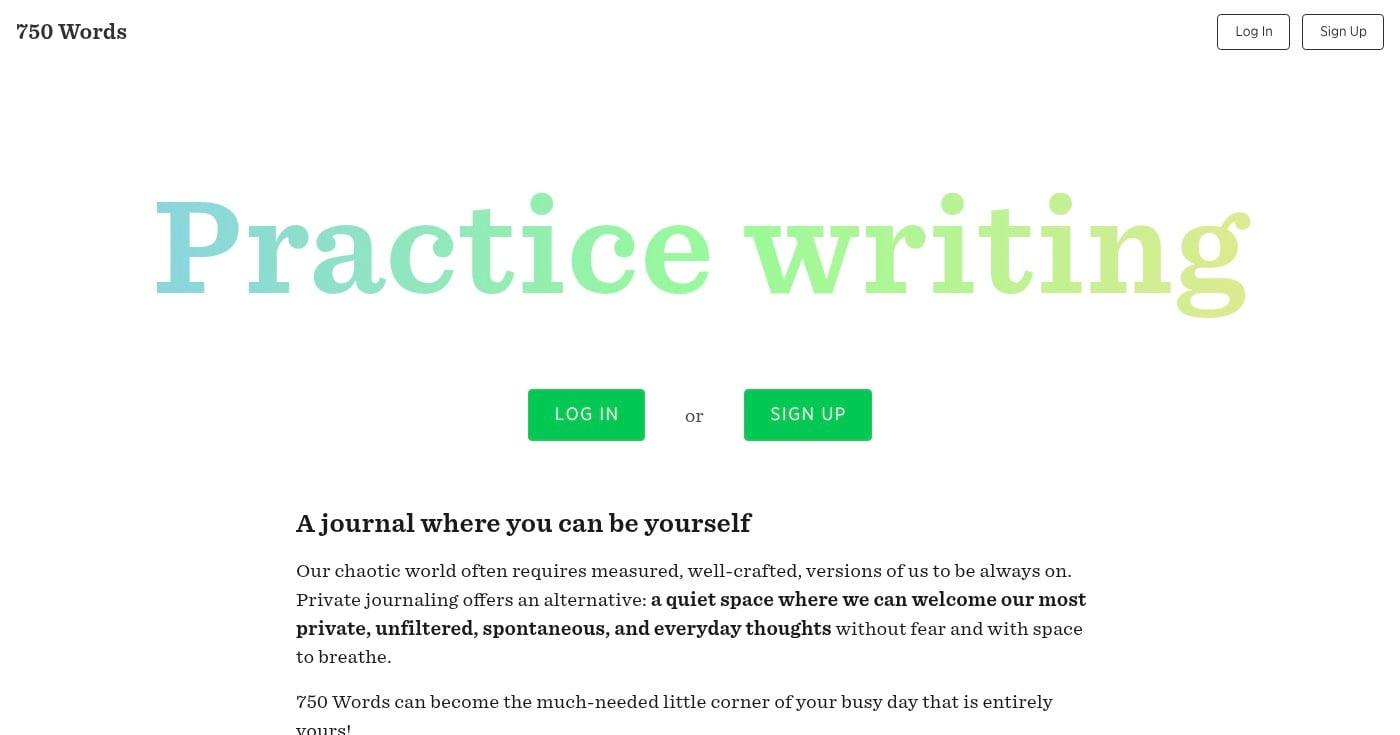 750 Words daily writing dashboard