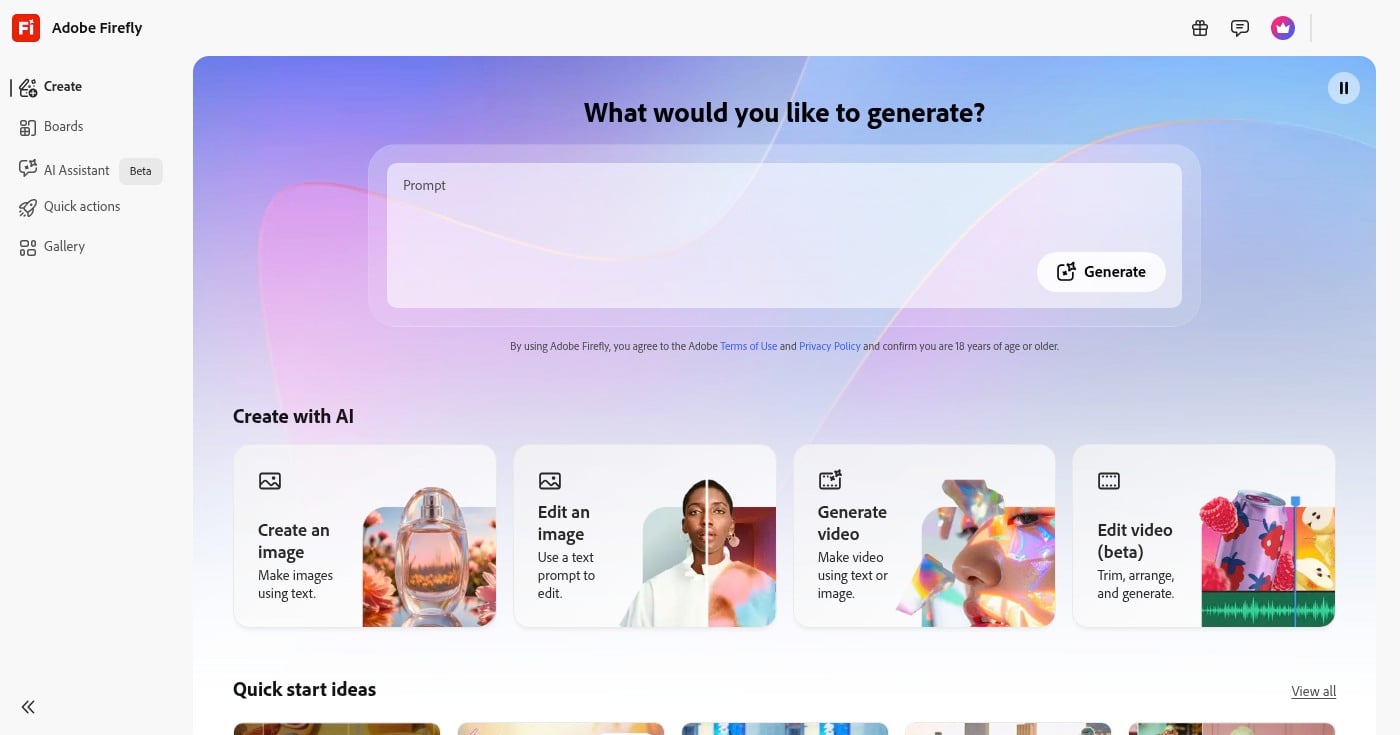 Adobe Firefly homepage screenshot