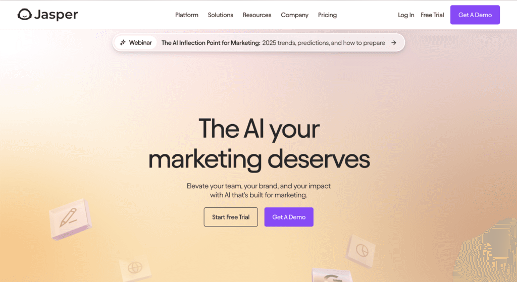 Jasper AI homepage, February 2025