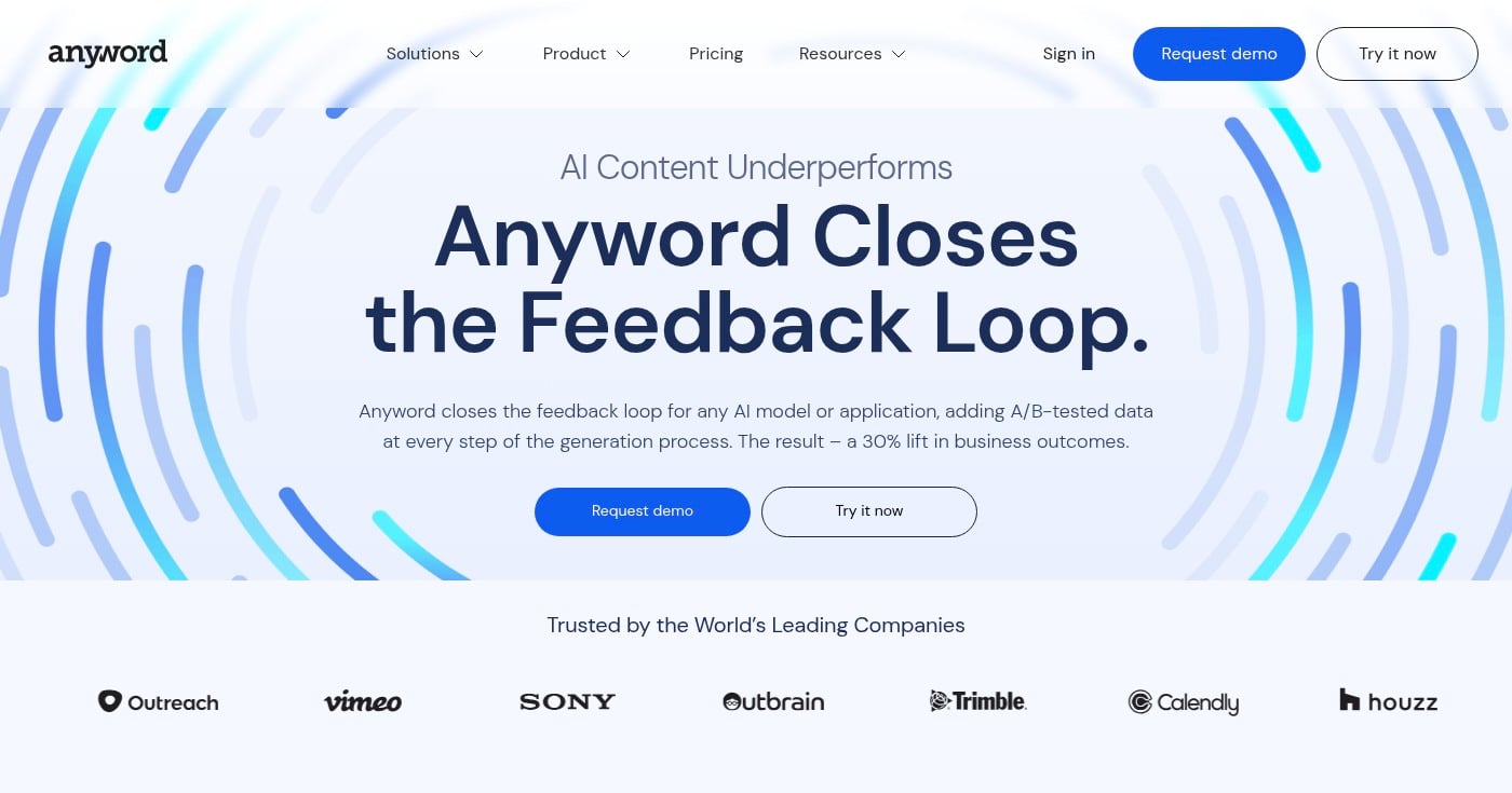 Anyword AI text generator homepage