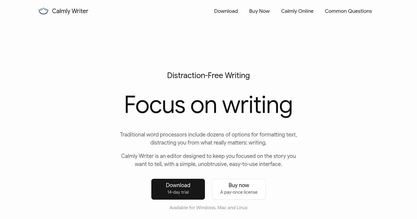 Calmly Writer product screenshot