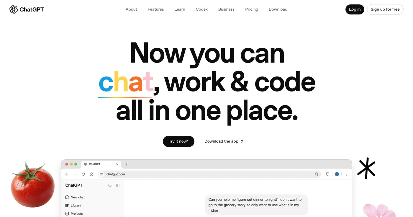 ChatGPT product overview page