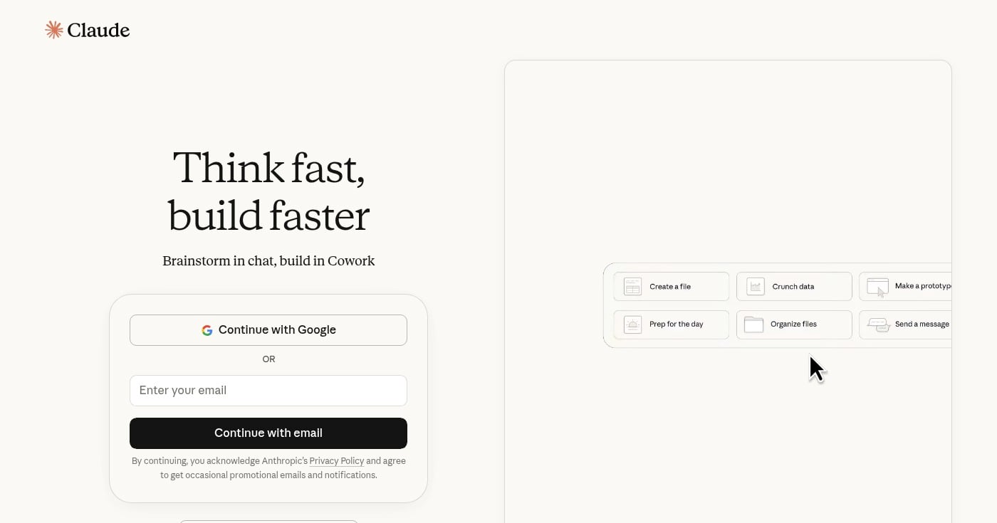 Claude Pro AI text generator homepage