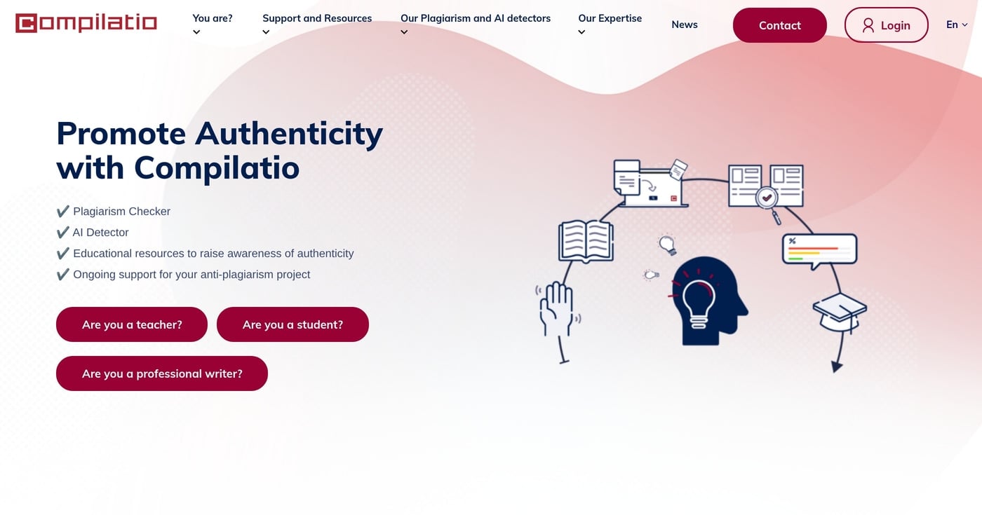 Compilatio plagiarism checker homepage