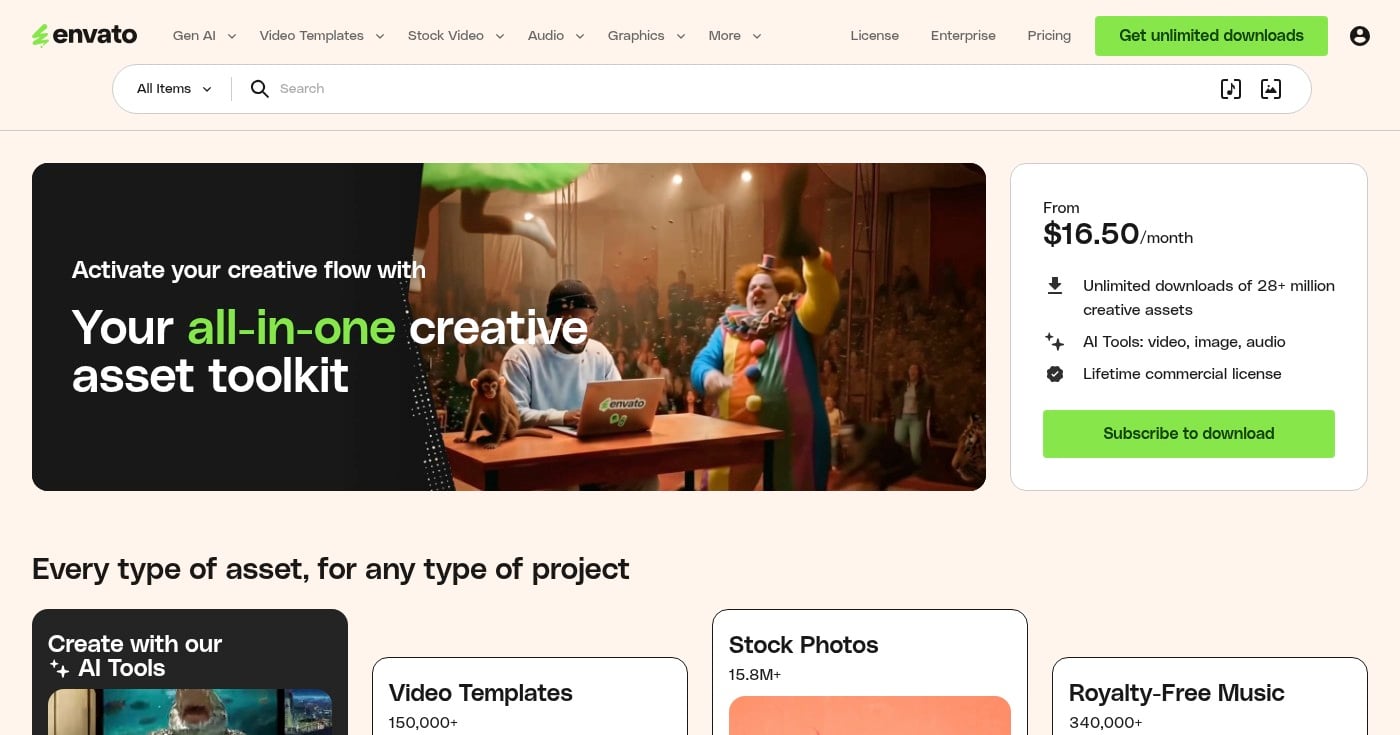 Envato Elements homepage screenshot