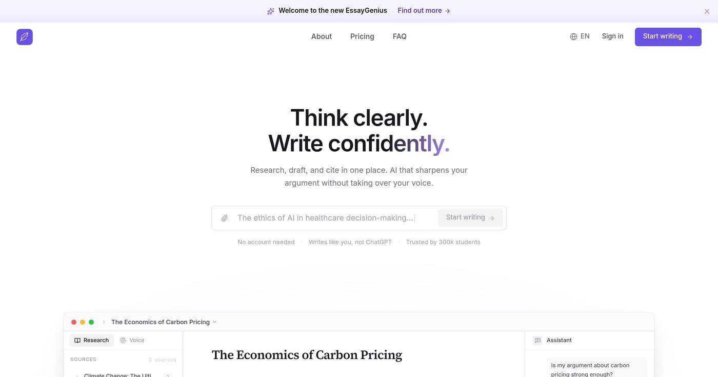 EssayGenius homepage