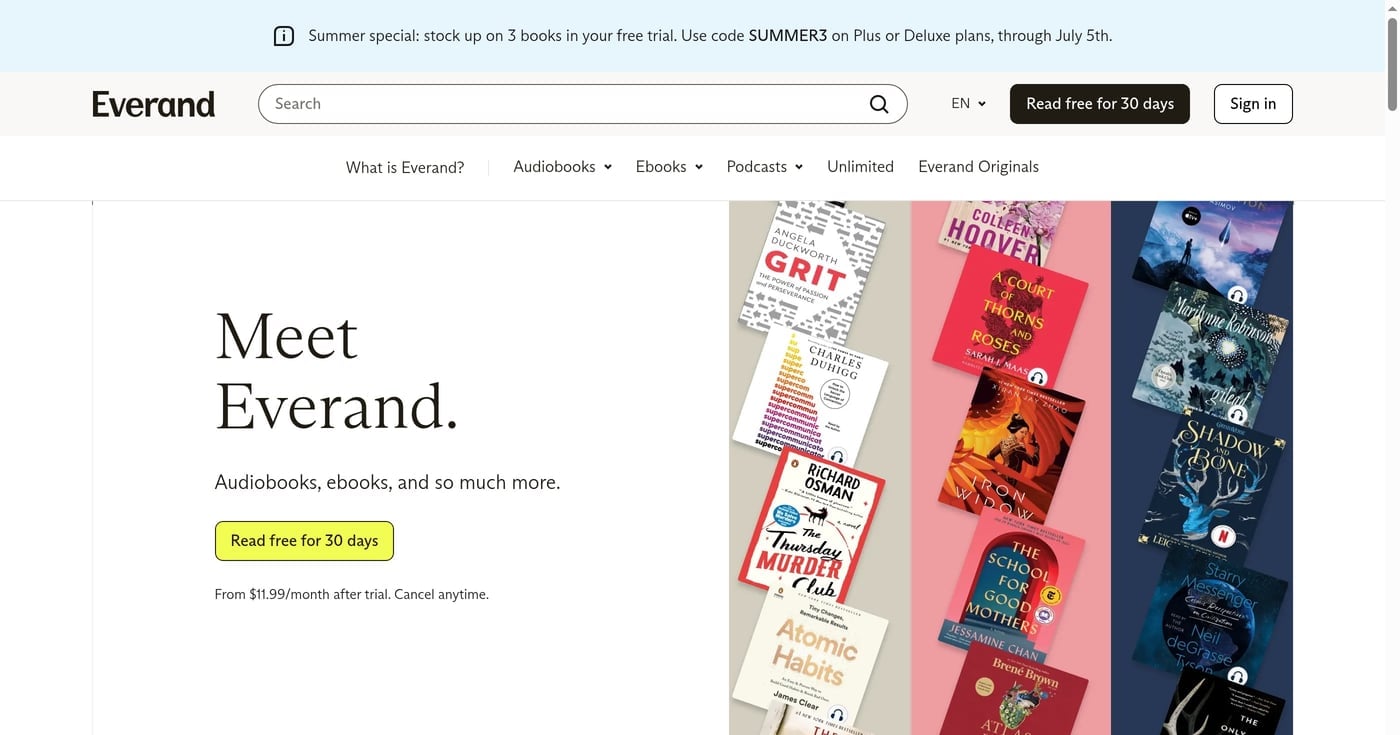 Everand homepage