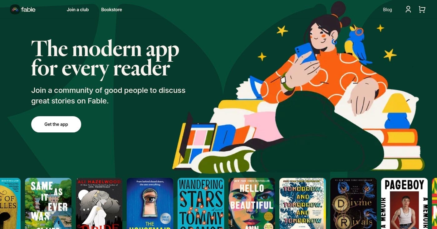 Fable book club app homepage