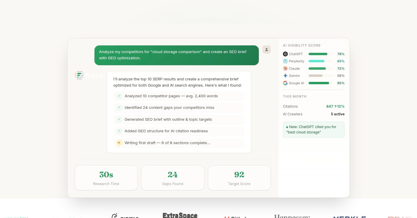 Frase AI text generator homepage