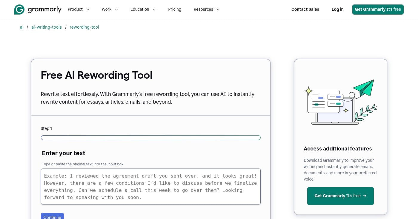 Grammarly rewording tool