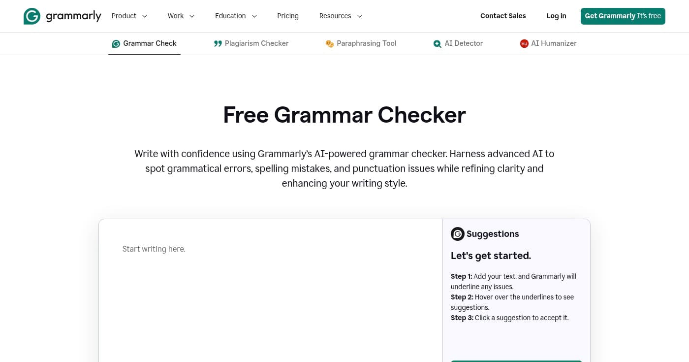 Screenshot of Grammarly homepage
