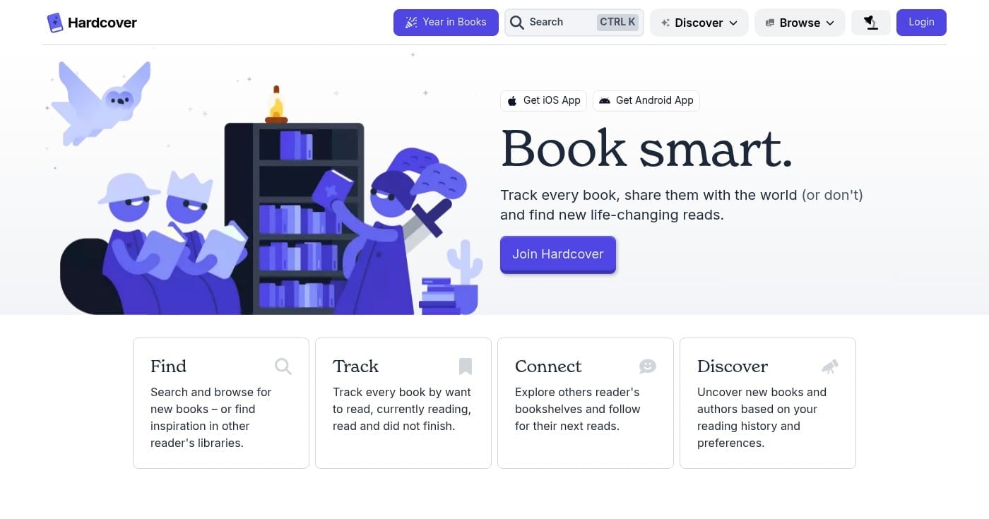Hardcover app homepage