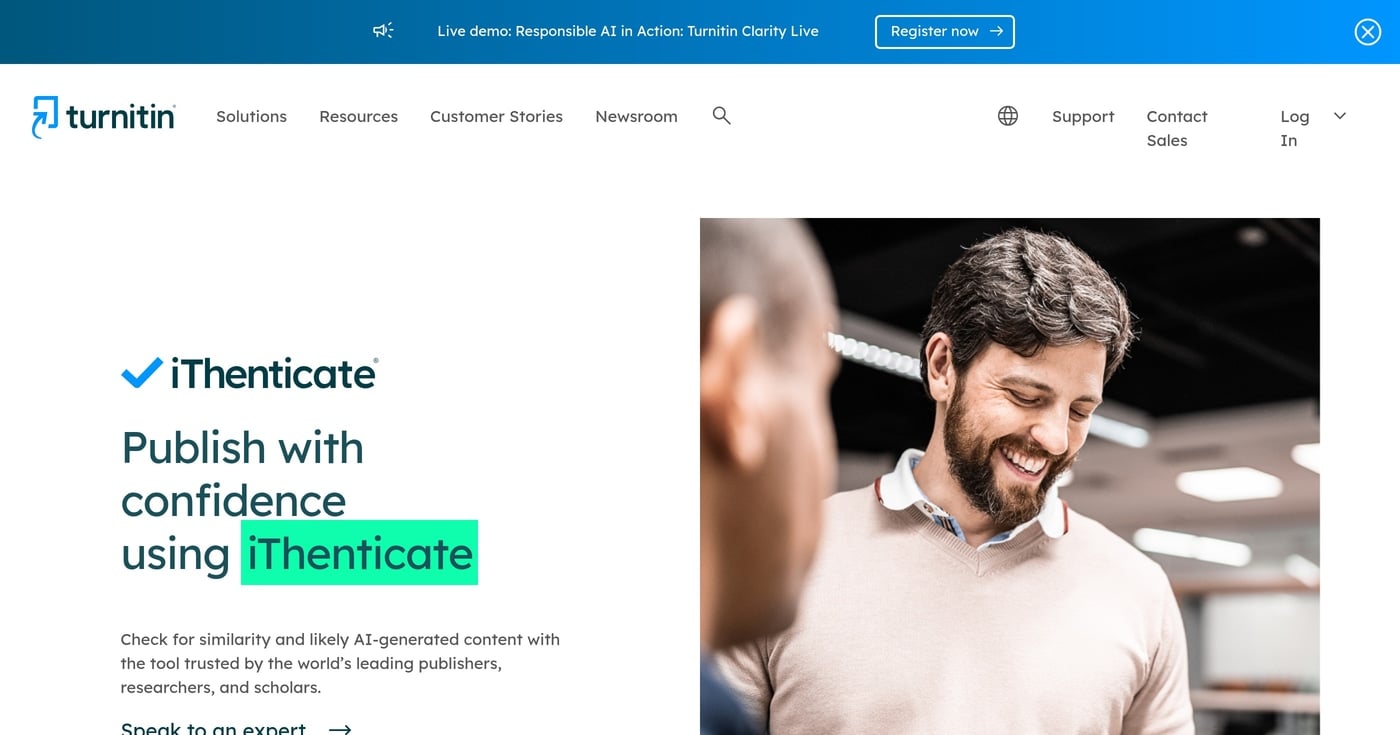 iThenticate plagiarism checker homepage