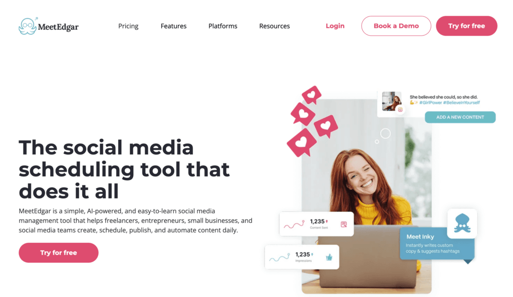 MeetEdgar allows you to put social media on autopilot. Source: MeetEdgar.