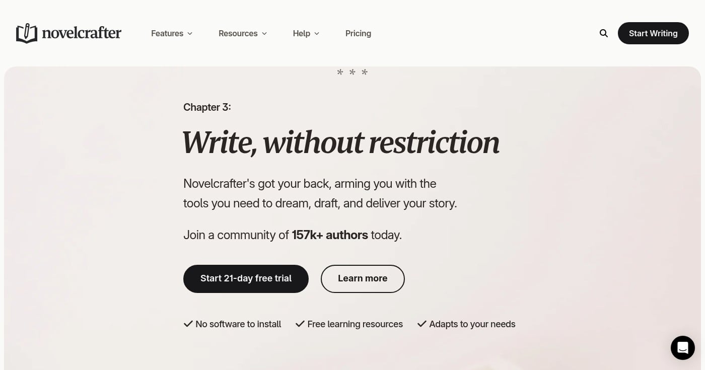 Novelcrafter fiction writing project workspace