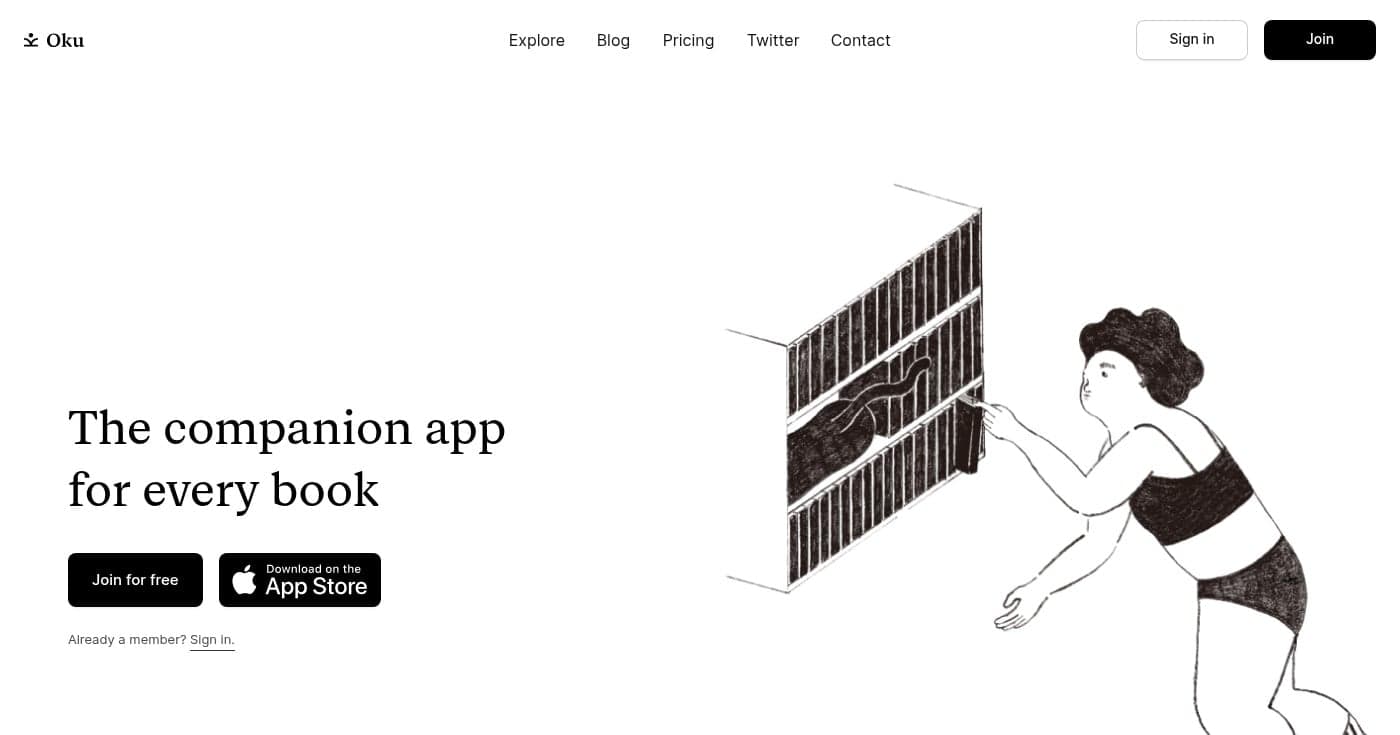 Oku reading app interface