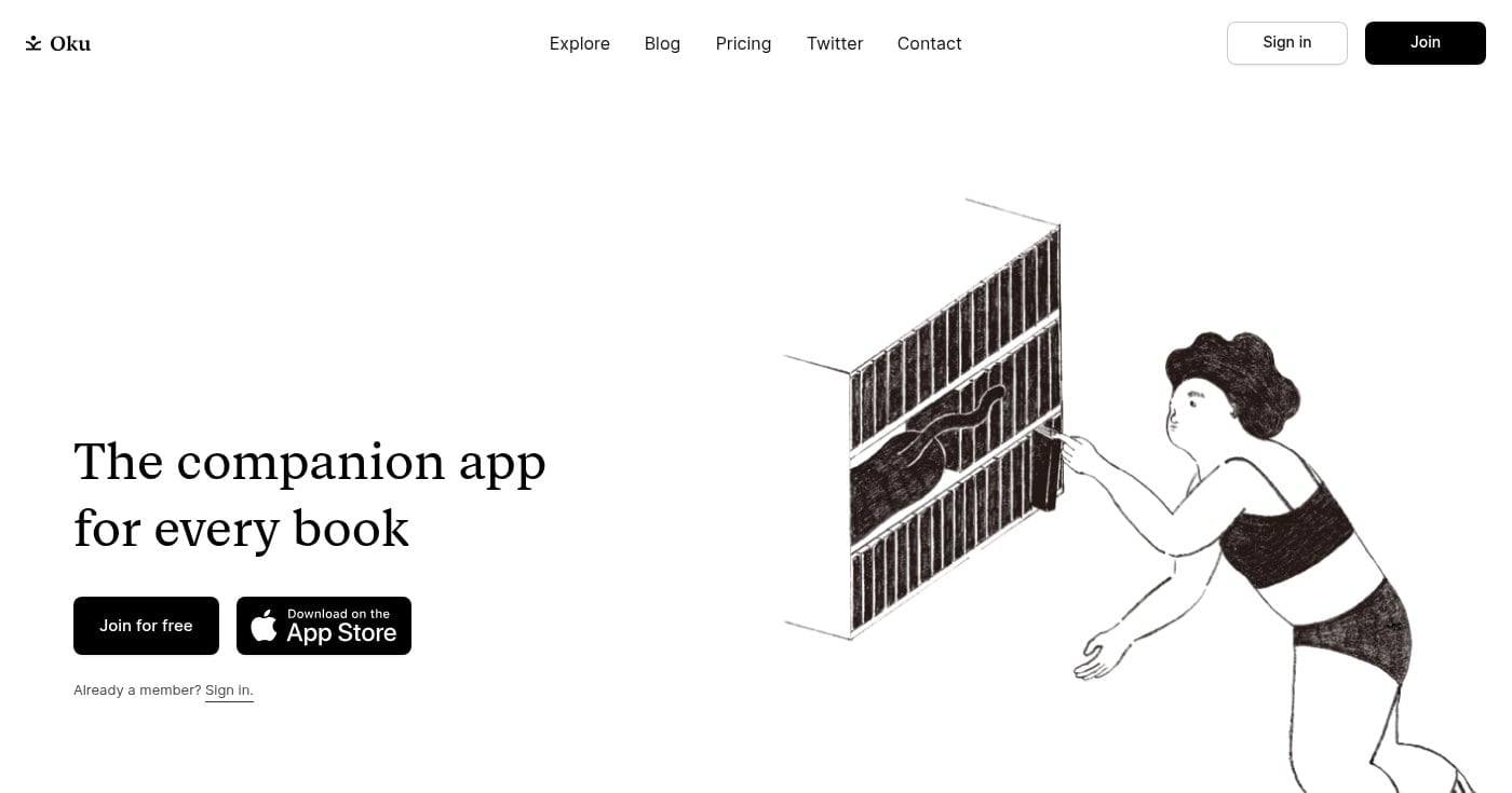 Oku reading app interface