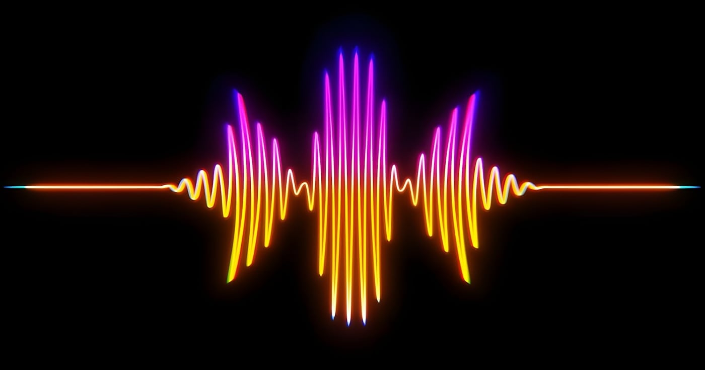 Colorful sound wave visualization representing onomatopoeia