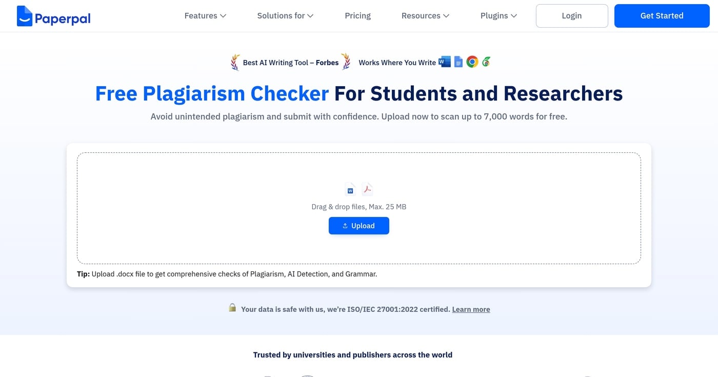 Paperpal plagiarism checker homepage