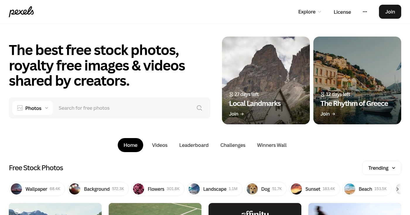 Pexels homepage screenshot