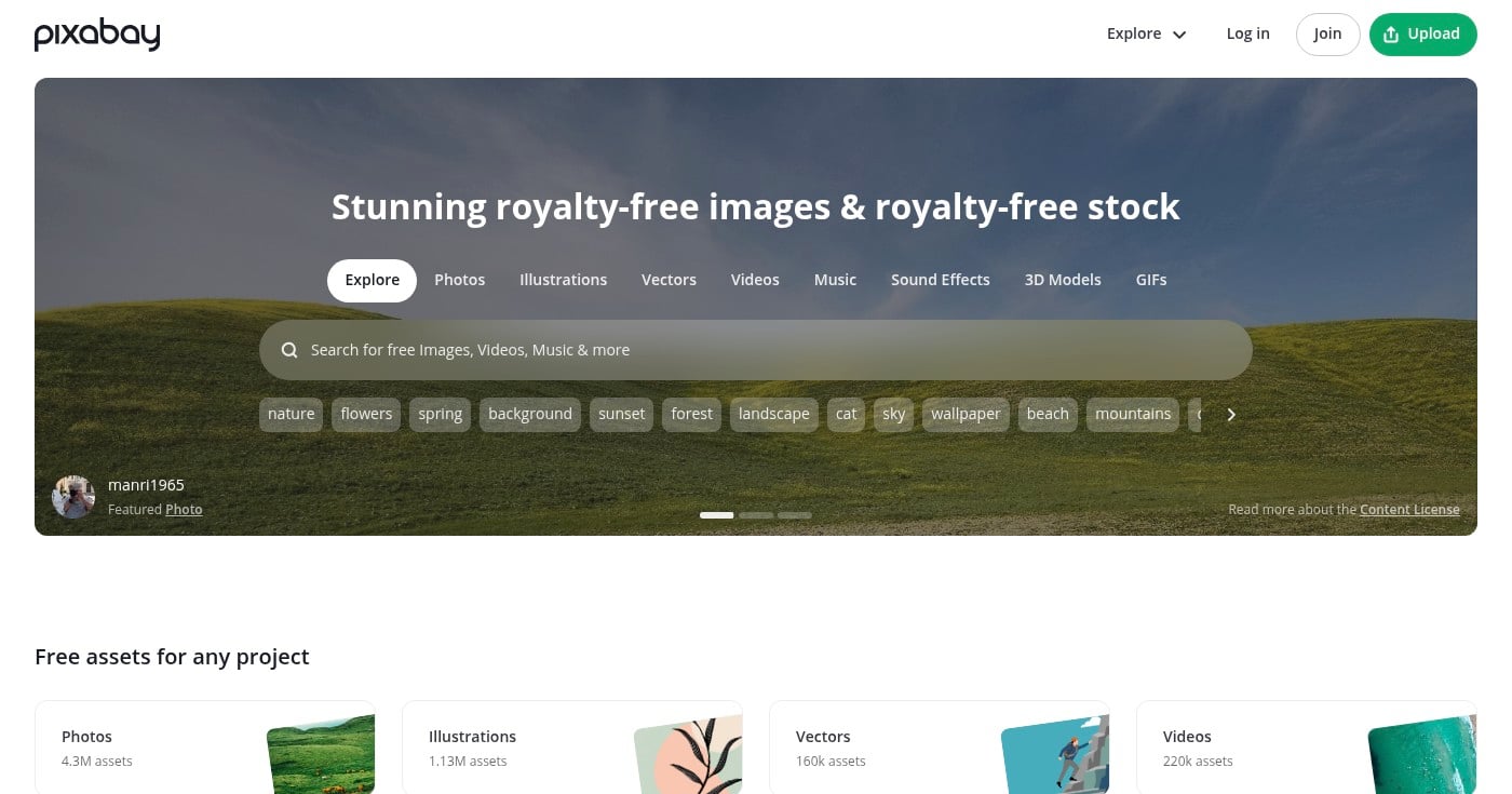 Pixabay homepage screenshot