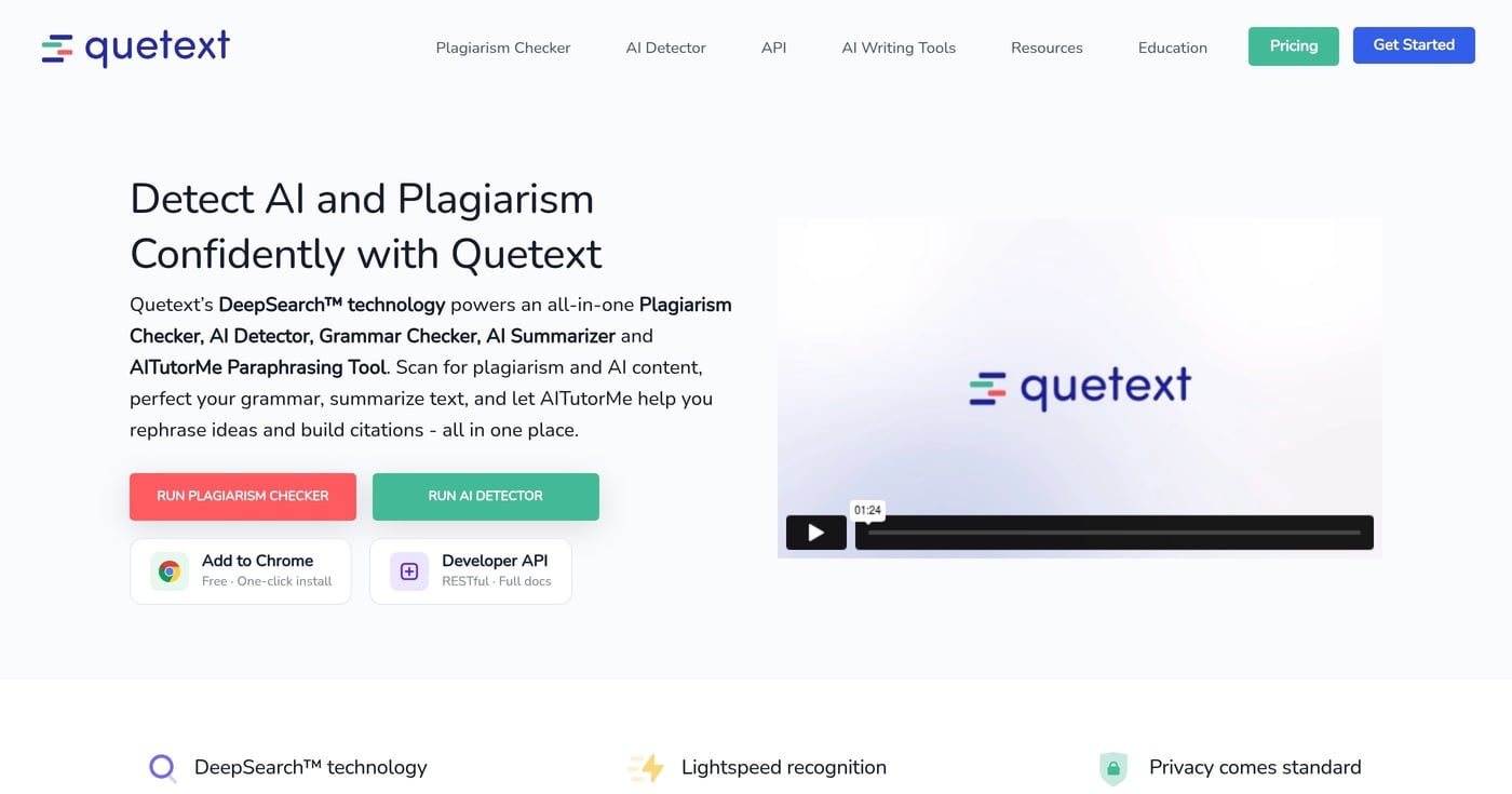 Quetext plagiarism checker homepage