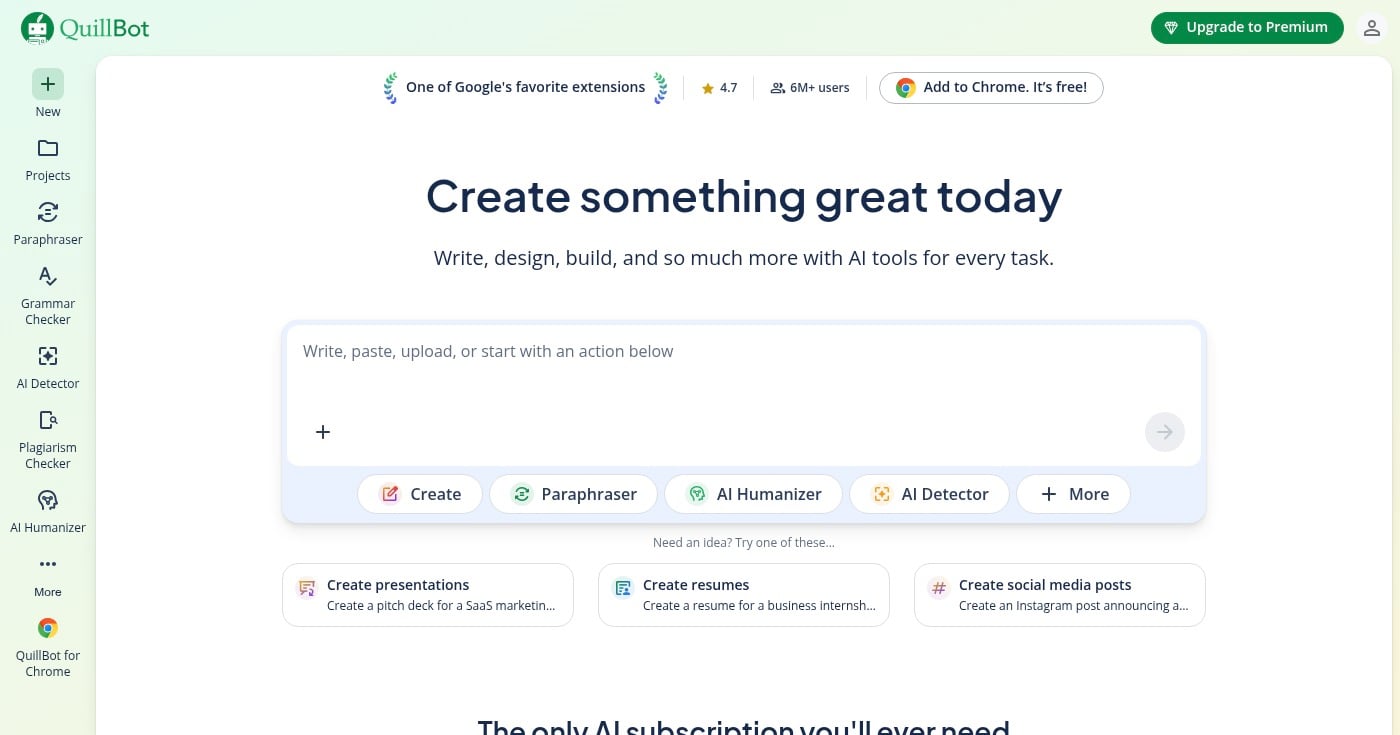 QuillBot paraphrasing and AI writing tool interface