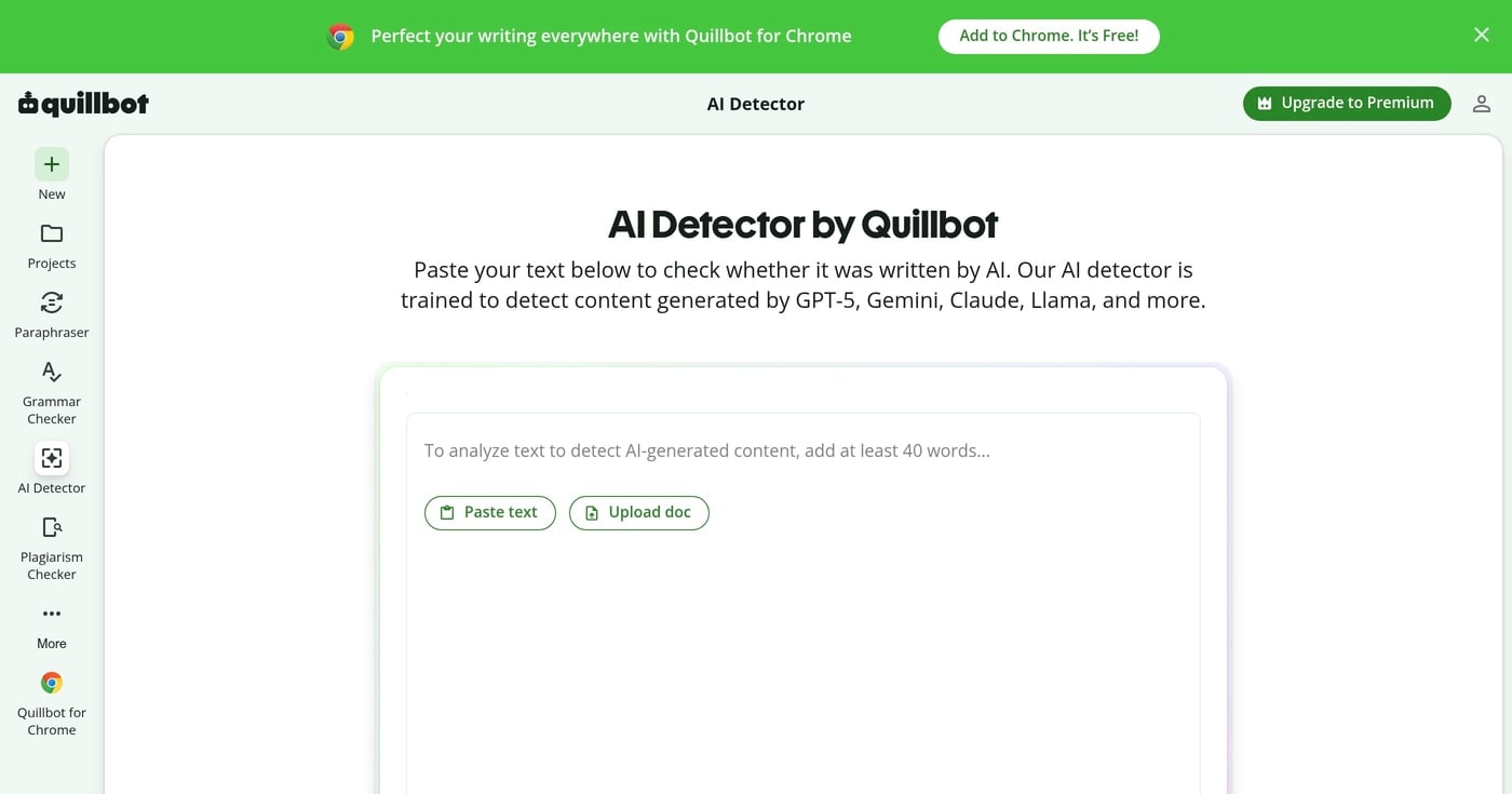 QuillBot AI detector page