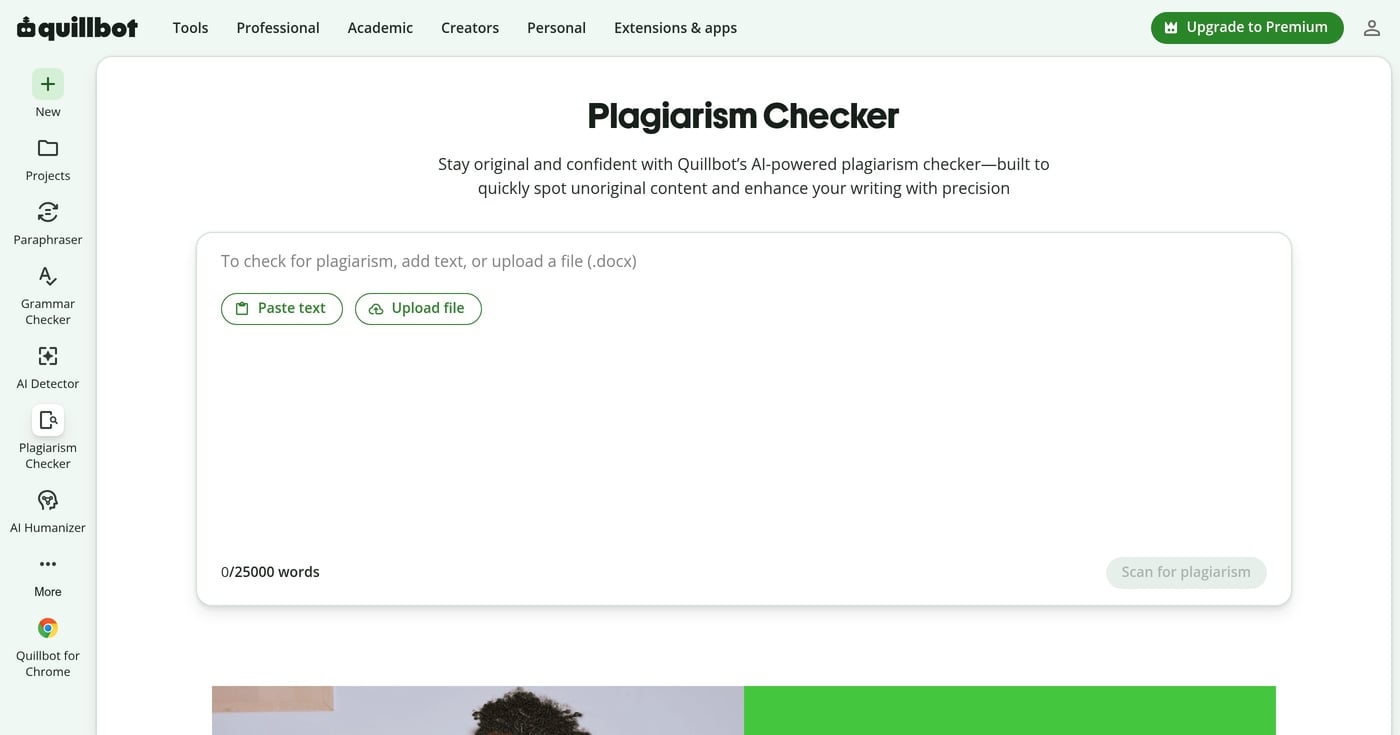 QuillBot plagiarism checker homepage