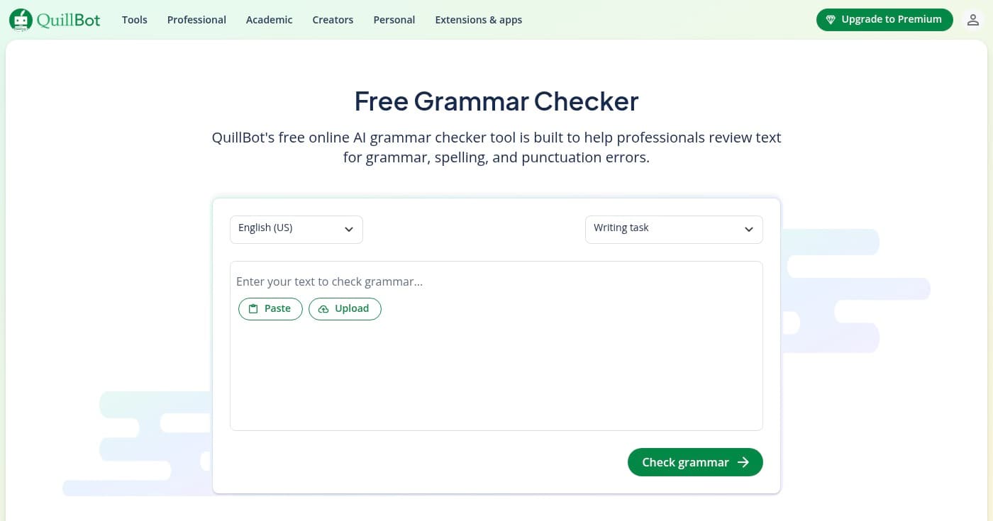 Screenshot of QuillBot homepage