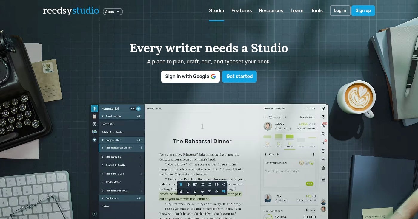 Reedsy Studio writing interface