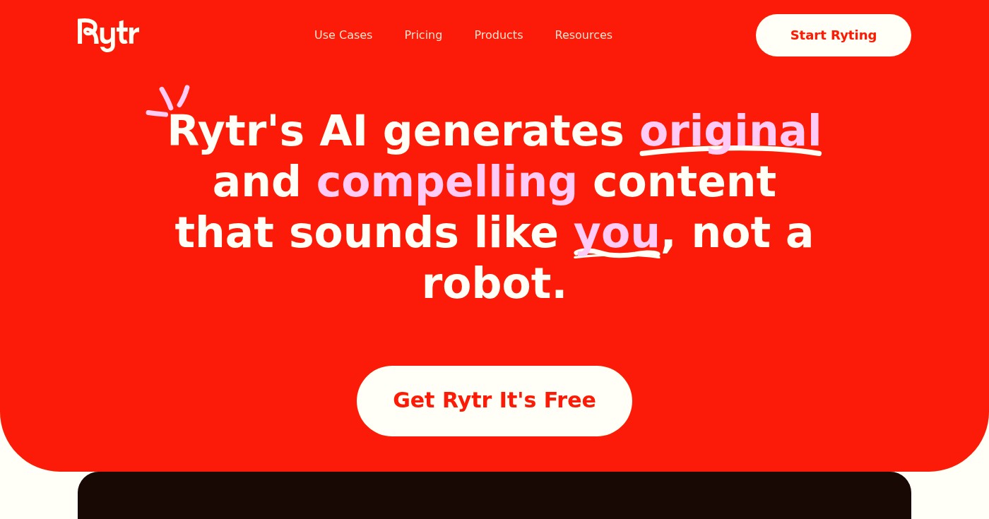 Rytr AI text generator homepage
