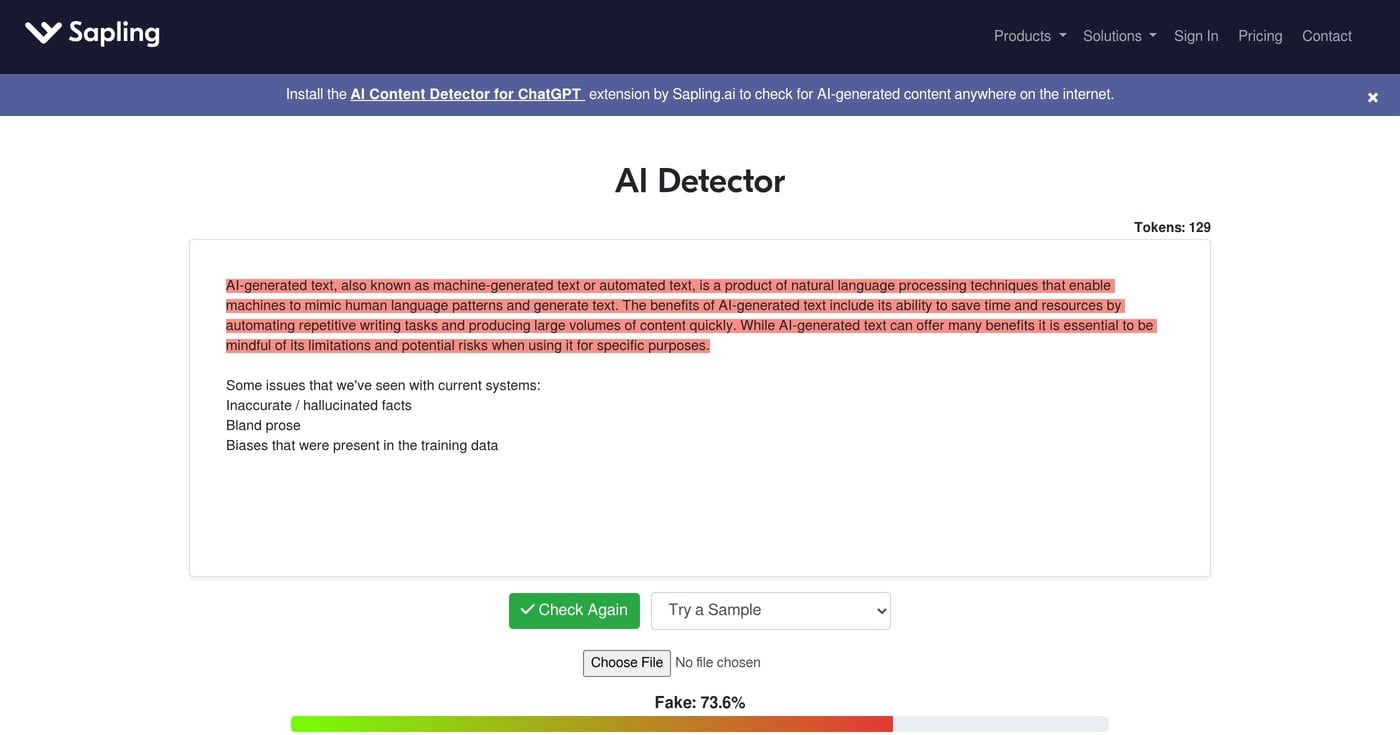 Sapling AI content detector tool
