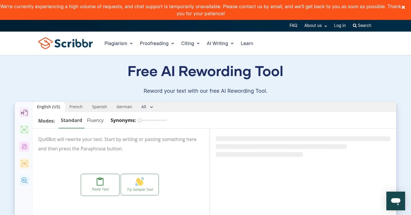 Scribbr rewording tool interface