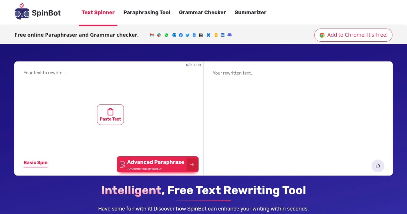 Screenshot of SpinBot homepage