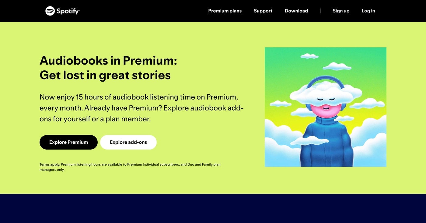 Spotify Audiobooks homepage