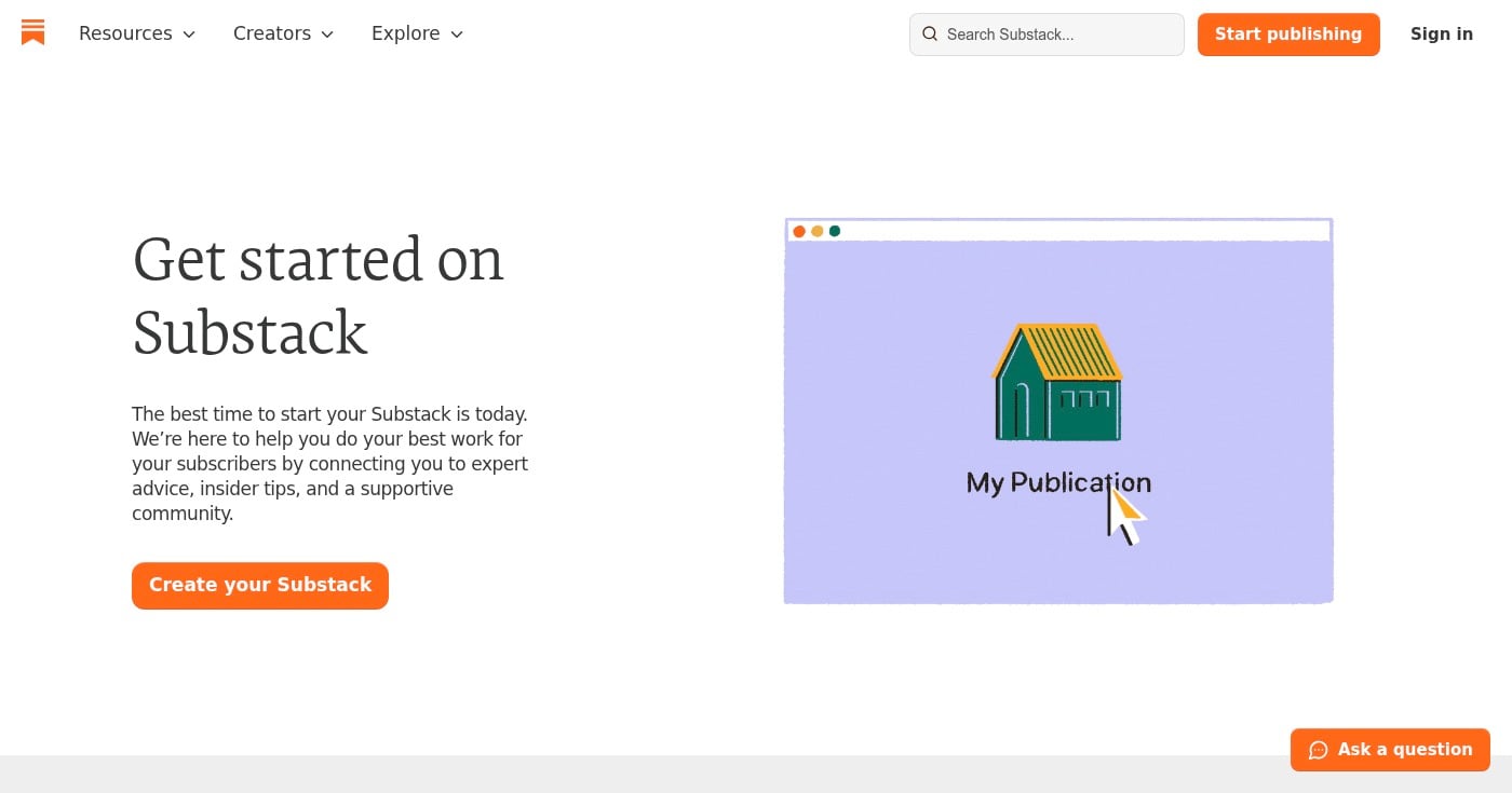 Substack get started page