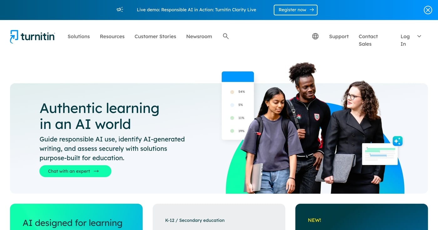 Turnitin homepage for education AI detection