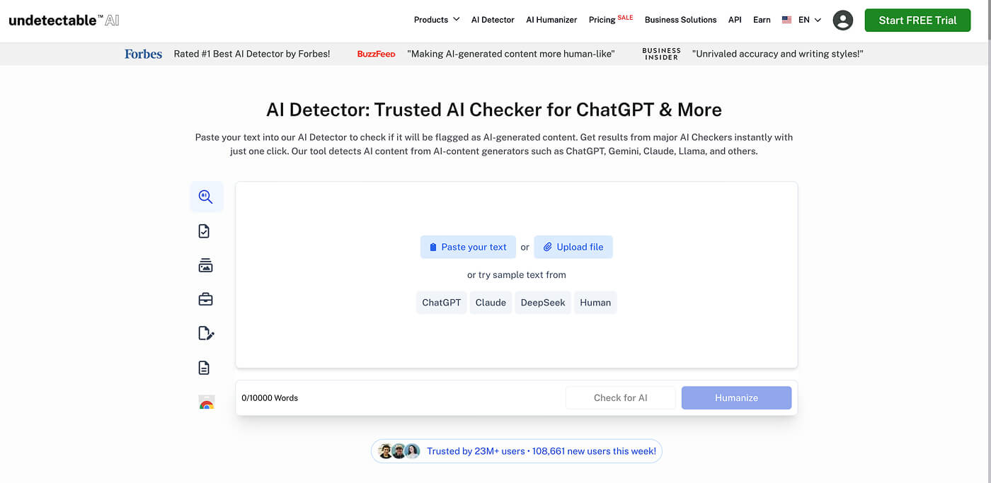 undetectable.ai homepage