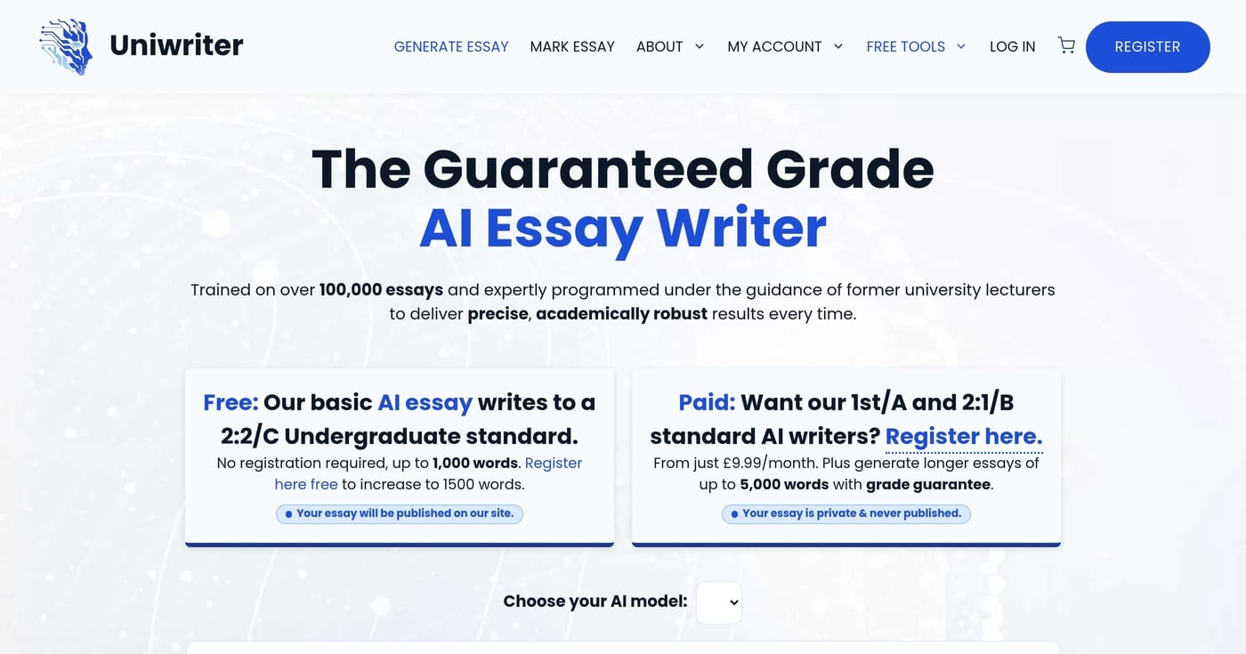 UniWriter.ai homepage