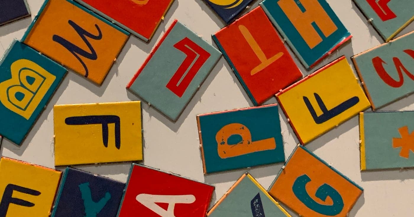 Jumbled letters representing alliteration and the sound patterns in writing