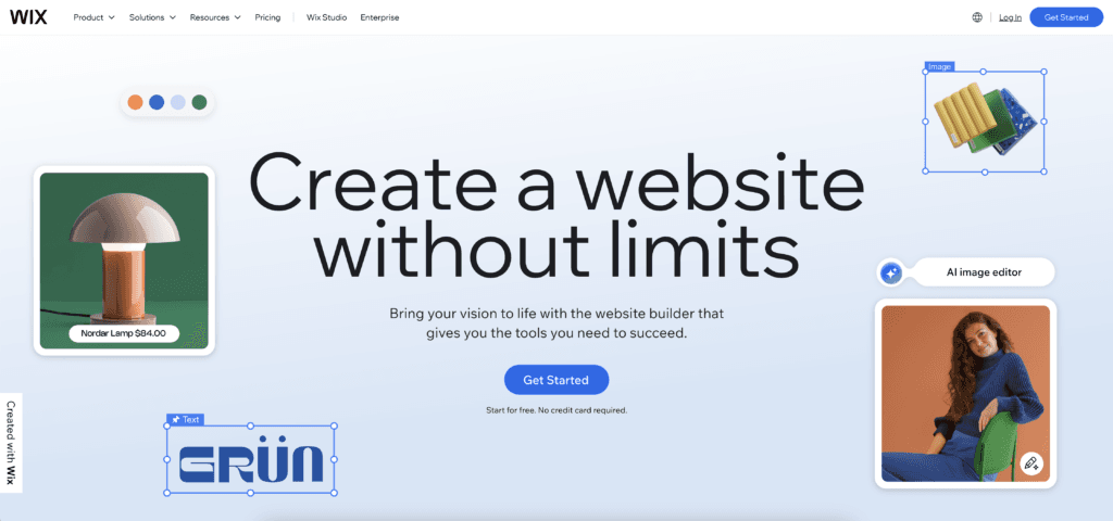 Wix homepage, January 2025