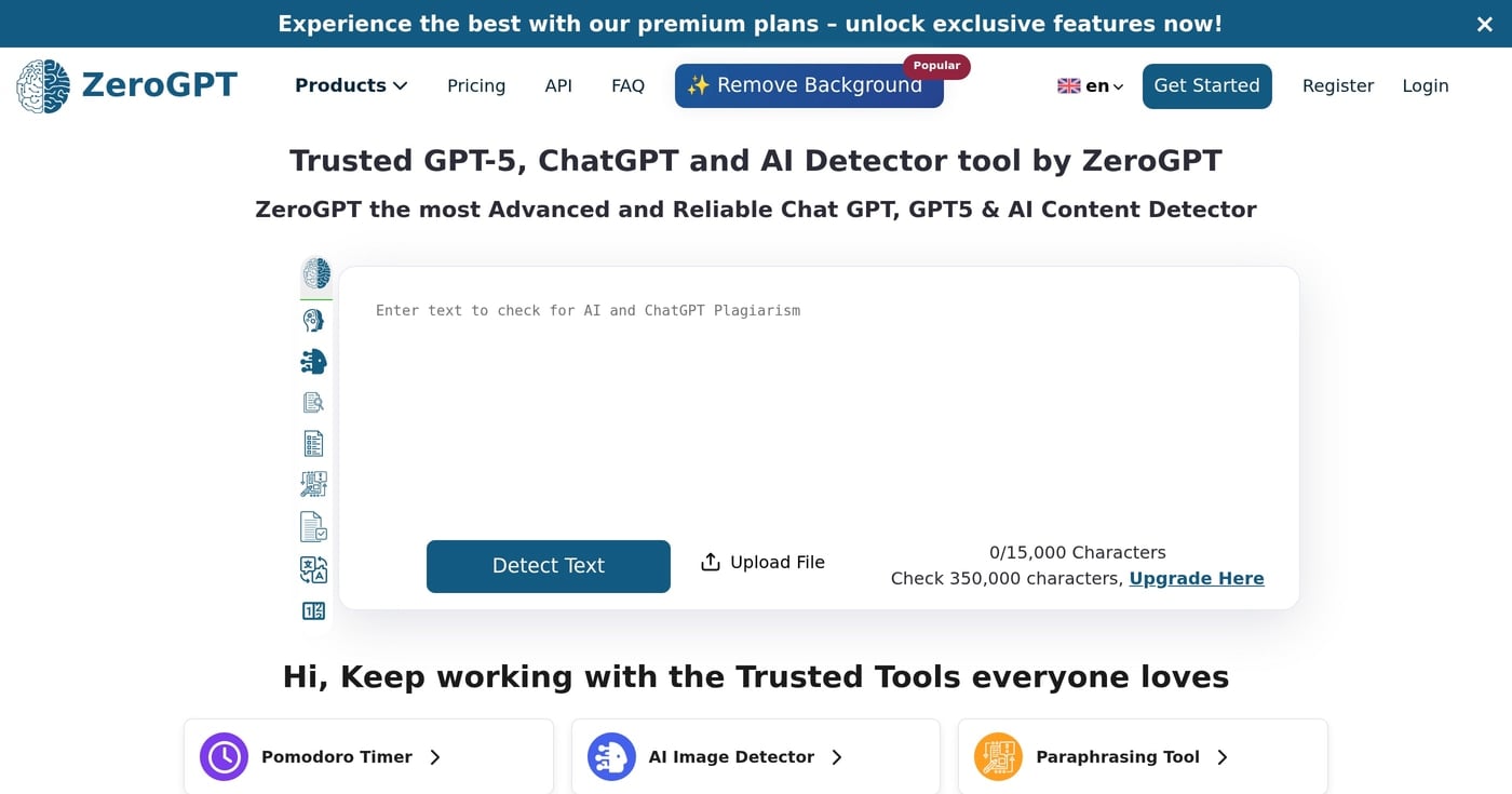 ZeroGPT AI detector homepage