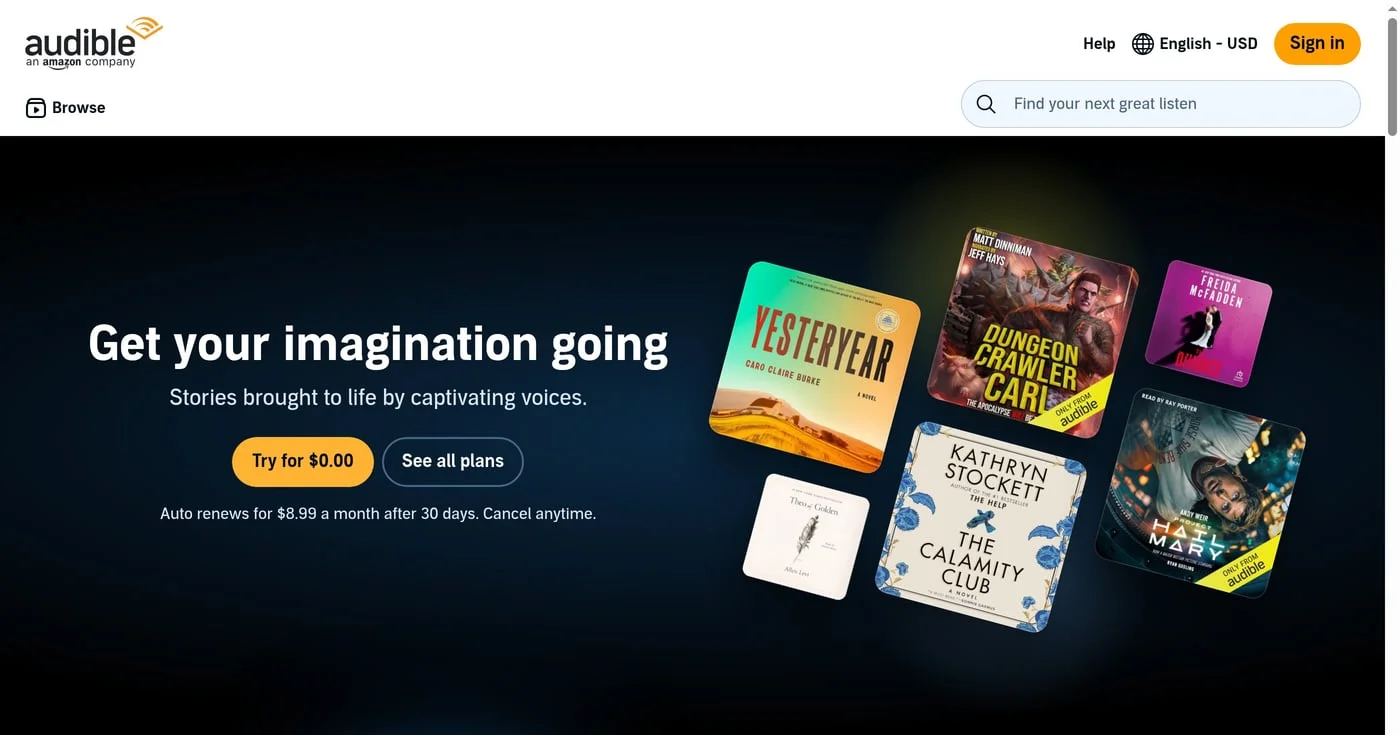 Audible Premium Plus homepage