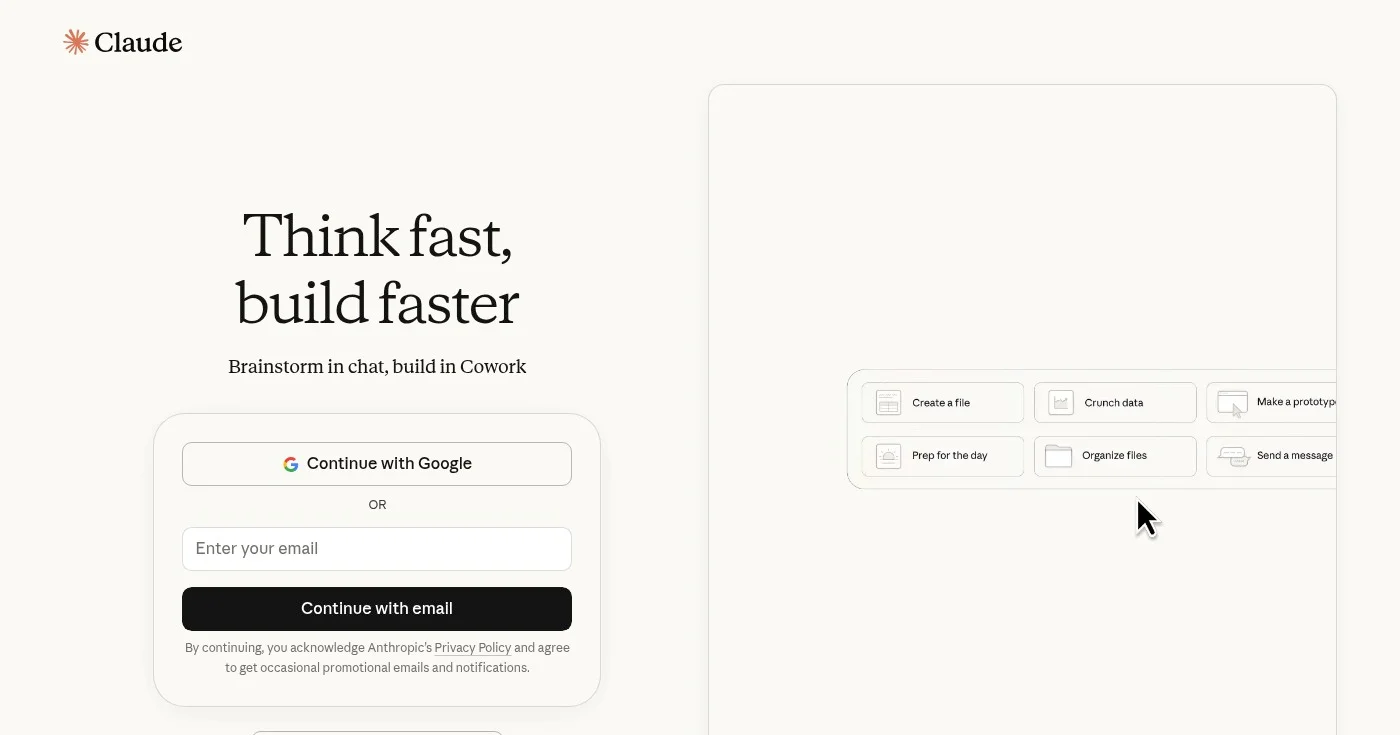 Claude Pro AI text generator homepage