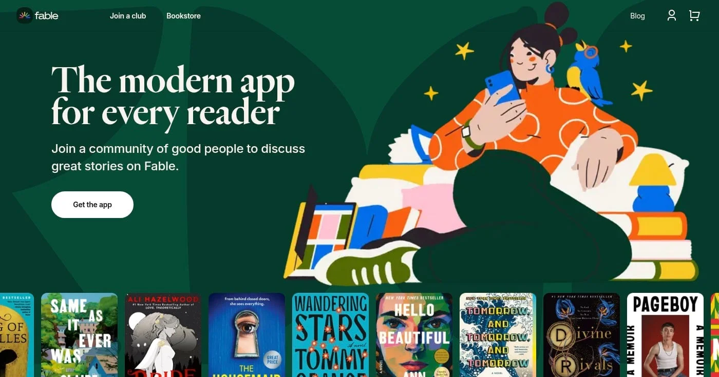 Fable book club app homepage