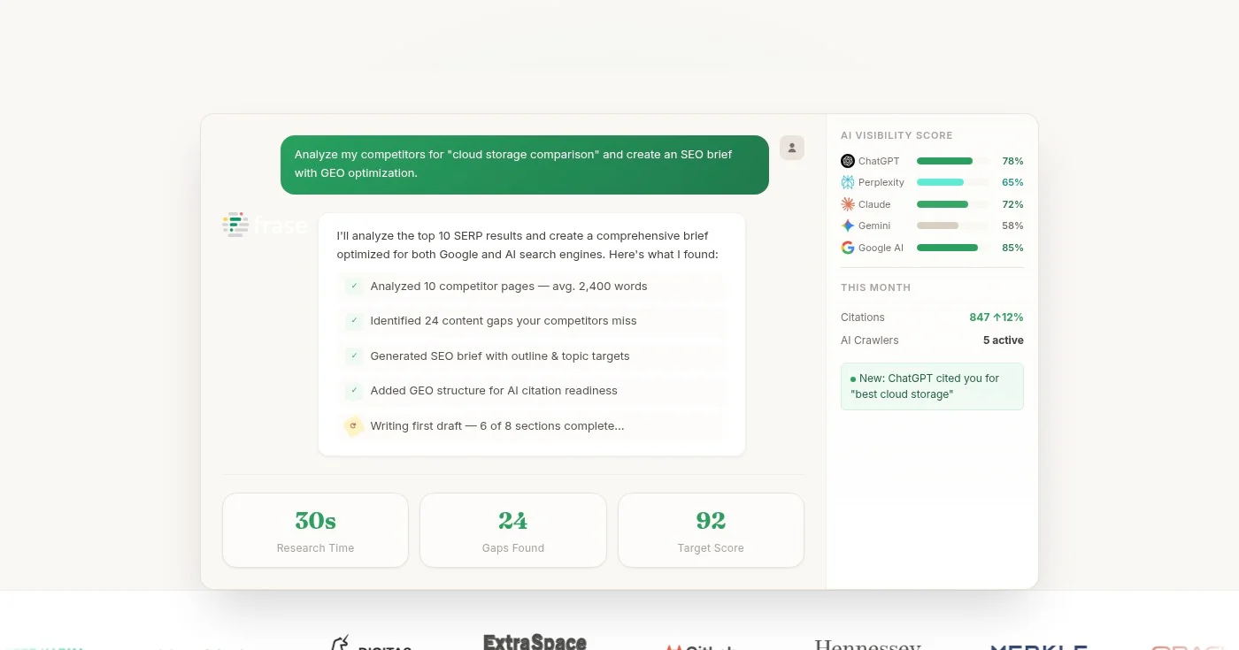 Frase AI text generator homepage
