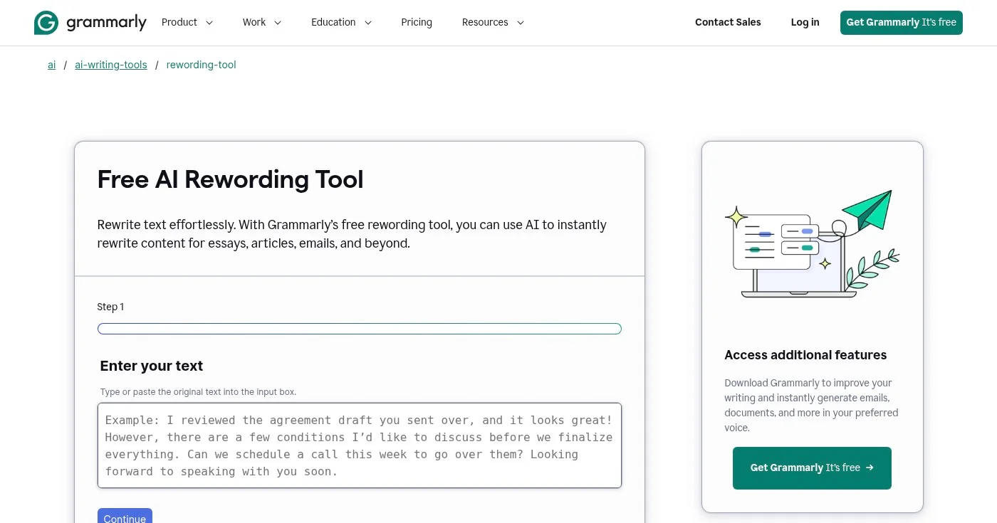 Grammarly rewording tool