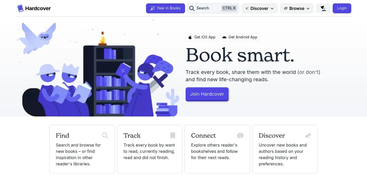 Hardcover app homepage