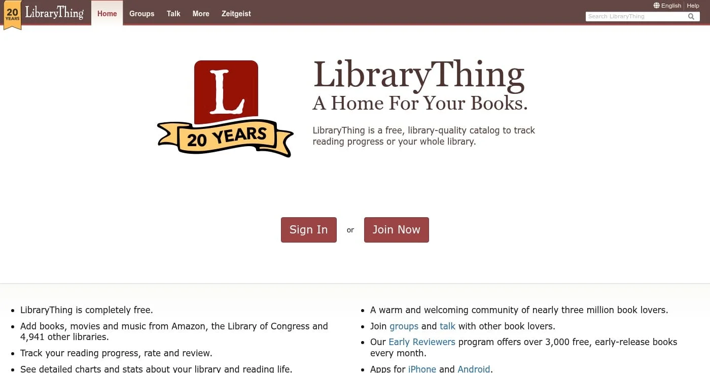 LibraryThing catalog interface